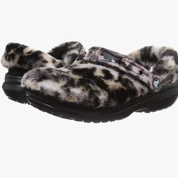 CROCS fur sure fuzzy leopard clogs NEW - Picture 3 of 9